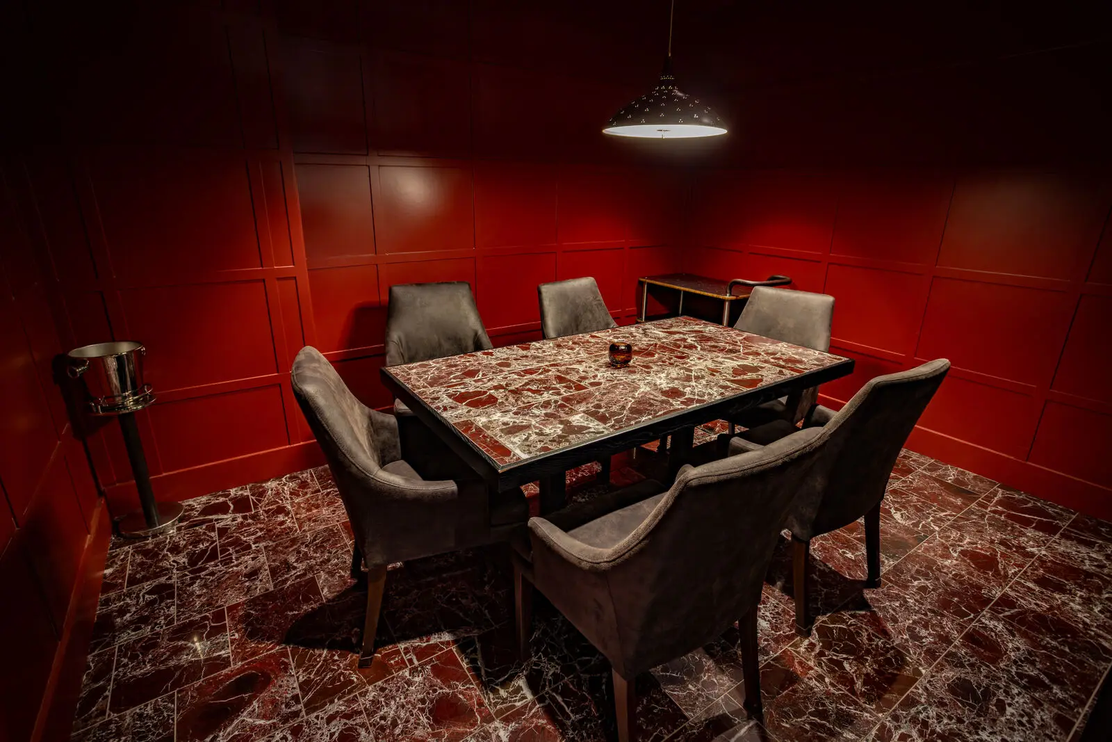 The Gangster Room at Crawford Brothers Steakhouse in Cary NC — six seats behind the dry-aging room glass