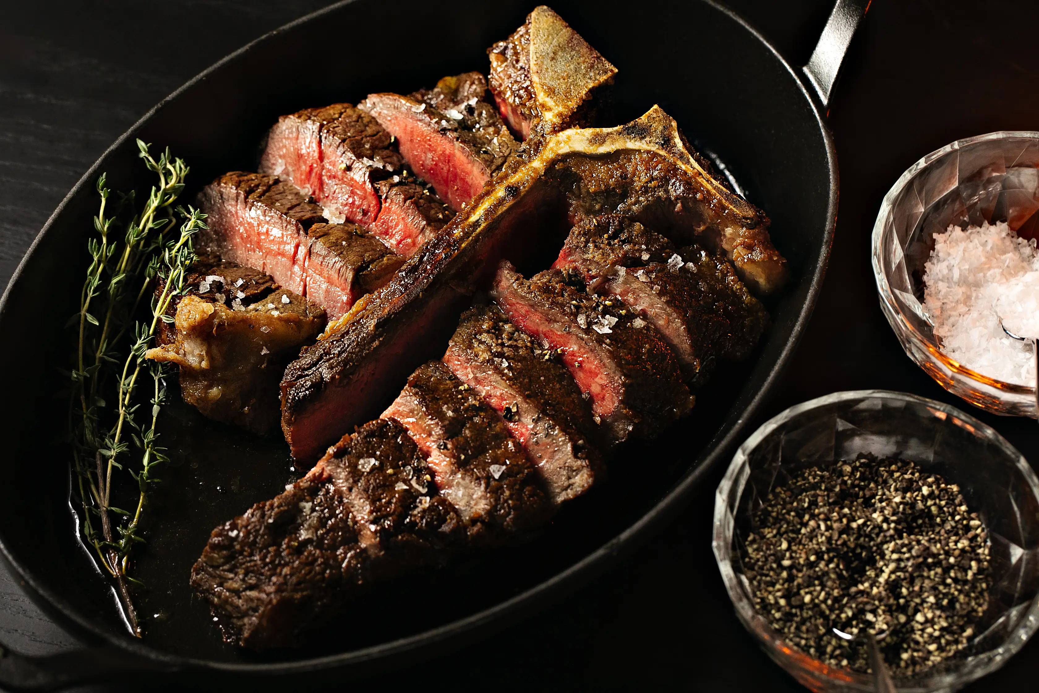 Sliced dry-aged steak at Crawford Brothers Steakhouse